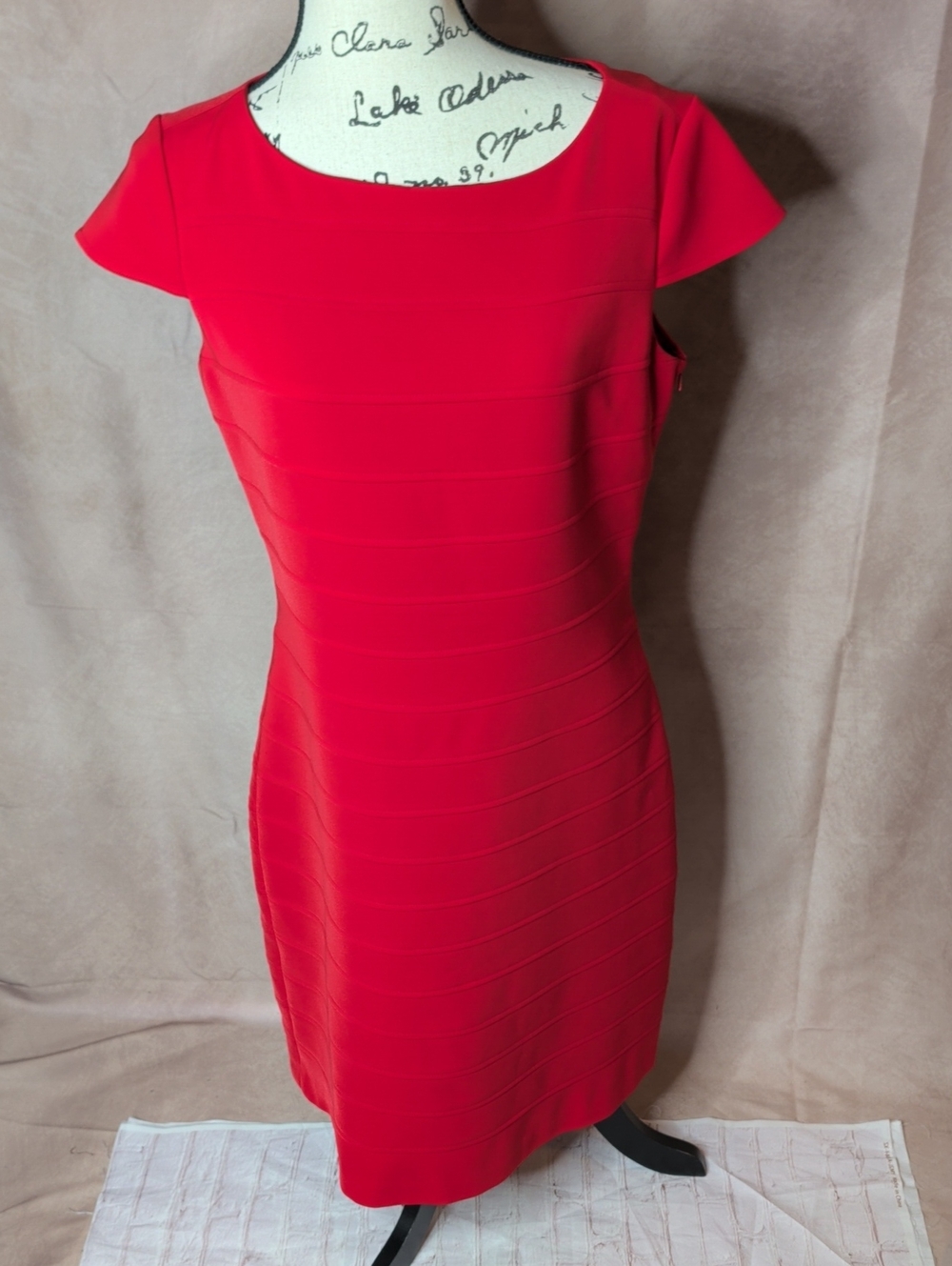 Anne Klein Cap Sleeve Red Bandage Work Office Sheath Dress Size 8